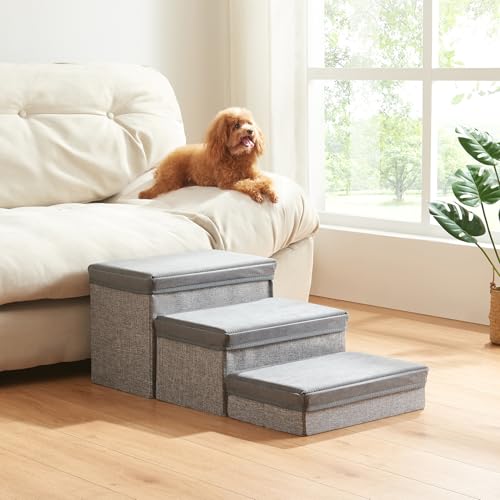 [en.casa] Hundetreppe Vojens Hunderampe für kleine Hunde 3-stufig Haustierleiter für Bett und Sofa Klappbar Katzentreppe 30 cm hoch 75 x 40 x 30 cm Grau von [en.casa]