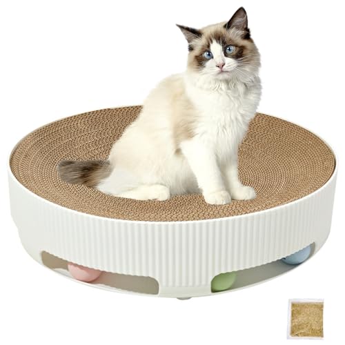 Interaktives Katzenspielzeug Katzenkratzspielzeug mit Katzenminze, Oval Katzenkratzpad, 2 Spuren Bälle Katzenbett für Indoor Katzen Interaktives Kätzchen Spaß Mentale Körperliche Übung Puzzle von entapuk