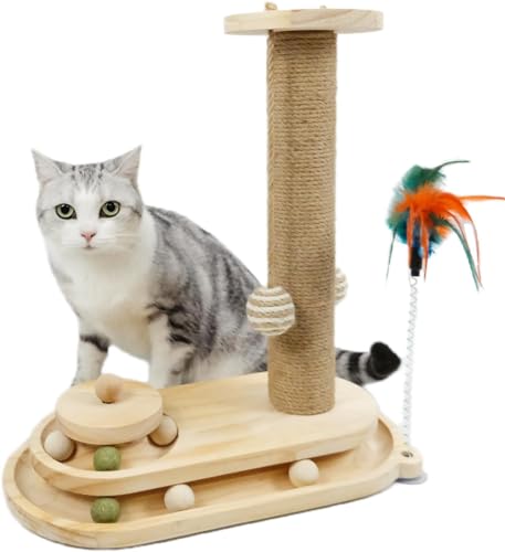 Kratzbaum, 3-lagig, mit Holzkugelschiene und baumelndem modernen Sisalball, 41,9 cm hoch, Kratzbaum, ideal für gelangweilte Indoor-Katzen und Kätzchen-Spielzeit von entapuk