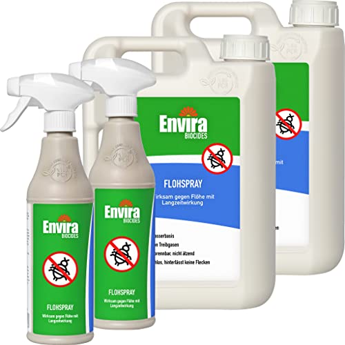 Envira Floh Abwehrspray 2 x 500 ml + 2 x 2 Liter - Spray mit Langzeitwirkung gegen Flöhe, Katzenfloh, Hundefloh - Mittel gegen Flöhe für Wohnung & Möbel - Effektives Flohmittel & Flohschutz von Envira