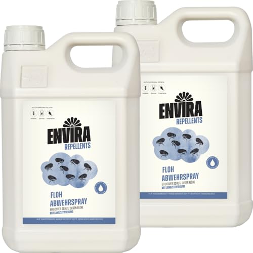 Envira Floh Abwehrspray 2 x 5 Liter - Spray mit Langzeitwirkung gegen Flöhe, Katzenfloh, Hundefloh - Mittel gegen Flöhe für Wohnung & Möbel - Effektives Flohmittel & Flohschutz von Envira