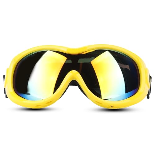 Hundesonnenbrille, Ultraverletzungsschutz Haustier Gläser PVC PC Winddichte Haustier Köpfe Dekoration Zubehör mit verstellbarem Riemen für Haustiere Hunde Katzen (Gelb) von equlup