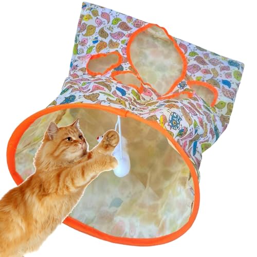 Katzentunnel Taschen für Hauskatzen, Katzen Röhrentunnel-Spielzeug, faltbares selbst interaktives Katzenspielzeug, Katzenbohrtaschenspielzeug mit Plüschball und Maus, für Kätzchen, Welpen von ereqeip