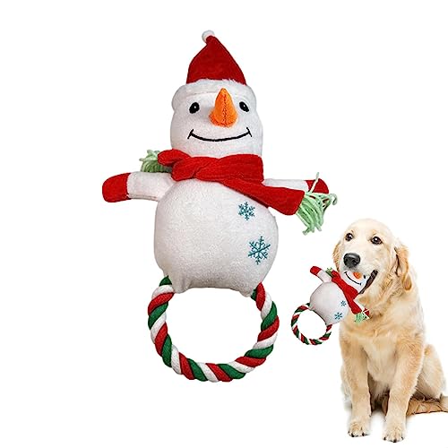 ereqeip Weihnachts-Hundespielzeug - Gefülltes Hundespielzeug mit Quietscher | Weihnachtsmann, Schneemann, Elch-Kautrainingsspielzeug, Welpen-Kauspielzeug mit robustem Seil für große, mittelgroße von ereqeip