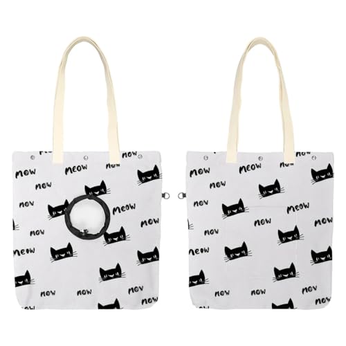 Haustier-Schultertasche aus Segeltuch, weiche Seiten, Hunde-Geldbörse für kleine Hunde und Katzen, tragbare Haustier-Handtasche mit verstellbarem Loch, waschbare Reisetasche, "Meow" Kitty 41 x 40 cm von etoenbrc