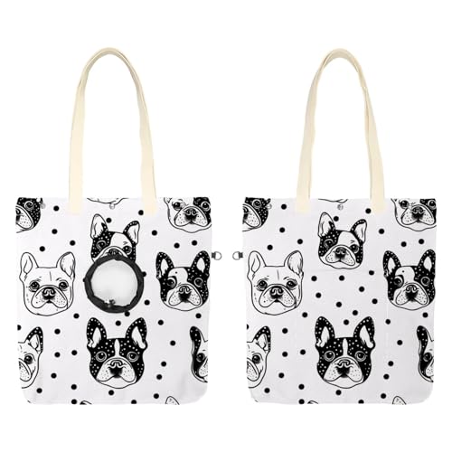 Schultertasche aus Segeltuch, weiche Seiten, Tragetasche für kleine Hunde und Katzen, tragbare Haustier-Handtasche mit verstellbarem Loch, waschbare Reisetasche, Bulldoggengesicht, 41 x 40 cm von etoenbrc