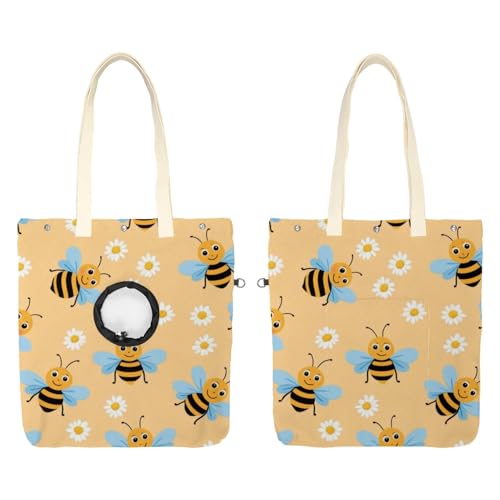 Schultertasche aus Segeltuch, weiche Seiten, Tragetasche für kleine Hunde und Katzen, tragbare Haustier-Handtasche mit verstellbarem Loch, waschbare Reisetasche, Cartoon-Gänseblümchen und Bienen, 42 x von etoenbrc