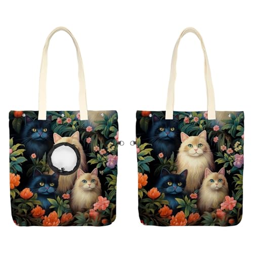 Schultertasche aus Segeltuch, weiche Seiten, Tragetasche für kleine Hunde und Katzen, tragbare Haustier-Handtasche mit verstellbarem Loch, waschbare Reisetasche, Frühlingskatzen, 49,3 x 41,9 cm von etoenbrc