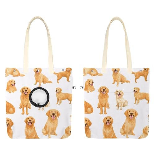 Schultertasche aus Segeltuch, weiche Seiten, Tragetasche für kleine Hunde und Katzen, tragbare Haustier-Handtasche mit verstellbarem Loch, waschbare Reisetasche, Golden Retriever, nahtlos, 42 x 40 cm von etoenbrc