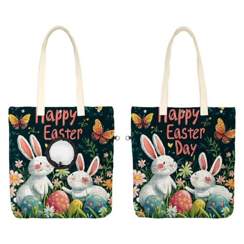 Schultertasche aus Segeltuch, weiche Seiten, Tragetasche für kleine Hunde und Katzen, tragbare Haustier-Handtasche mit verstellbarem Loch, waschbare Reisetasche, Happy Easter Bunny 49,3 x 41,9 cm von etoenbrc