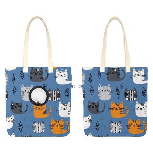 Schultertasche aus Segeltuch, weiche Seiten, Tragetasche für kleine Hunde und Katzen, tragbare Haustier-Handtasche mit verstellbarem Loch, waschbare Reisetasche, Katzen-Hintergrundmalerei, 49,3 x 41,9 von etoenbrc