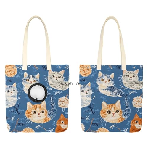 Schultertasche aus Segeltuch, weiche Seiten, Tragetasche für kleine Hunde und Katzen, tragbare Haustier-Handtasche mit verstellbarem Loch, waschbare Reisetasche, Katzenmalerei-Hintergrund, 42 x 40 cm von etoenbrc