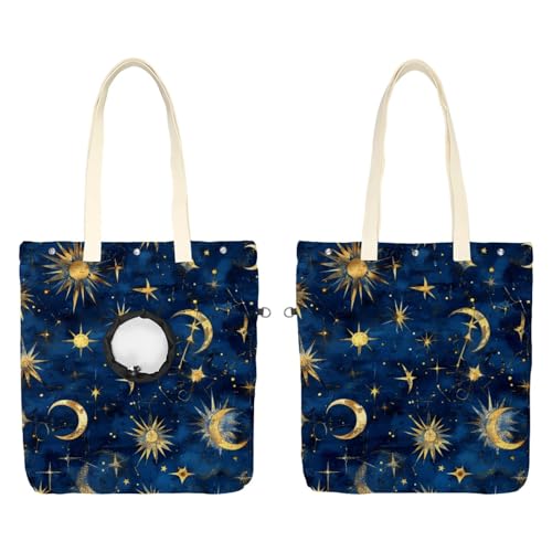 Schultertasche aus Segeltuch, weiche Seiten, Tragetasche für kleine Hunde und Katzen, tragbare Haustier-Handtasche mit verstellbarem Loch, waschbare Reisetasche, Sterne, Mond, Dunkelblau, 49,3 x 41,9 von etoenbrc