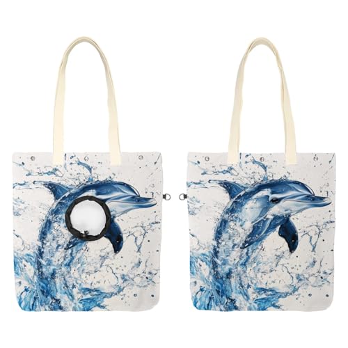 Schultertasche aus Segeltuch, weiche Seiten, Tragetasche für kleine Hunde und Katzen, tragbare Haustier-Handtasche mit verstellbarem Loch, waschbare Reisetasche, Wasserdelfin, 49,3 x 41,9 cm von etoenbrc