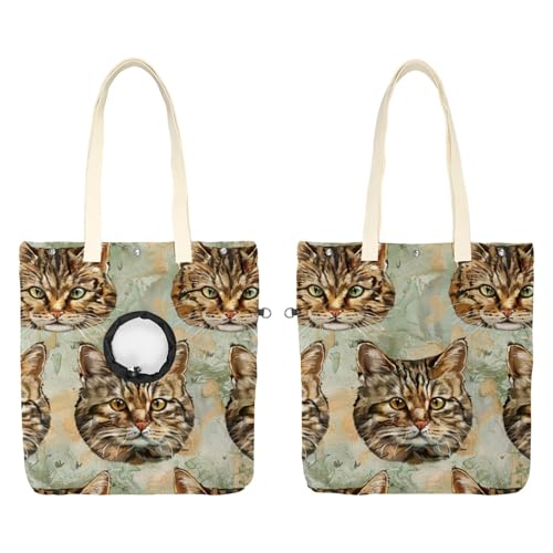 Schultertasche aus Segeltuch, weiche Seiten, Tragetasche für kleine Hunde und Katzen, tragbare Haustier-Handtasche mit verstellbarem Loch, waschbare Reisetasche, europäische Wildkatze, 49,3 x 41,8 cm von etoenbrc