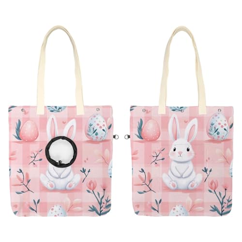 Schultertasche aus Segeltuch, weiche Seiten, Tragetasche für kleine Hunde und Katzen, tragbare Haustier-Handtasche mit verstellbarem Loch, waschbare Reisetasche, rosa Haseneier, 49,3 x 41,9 cm von etoenbrc