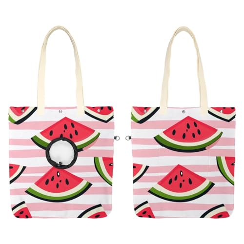 Schultertasche aus Segeltuch, weiche Seiten, Tragetasche für kleine Hunde und Katzen, tragbare Haustier-Handtasche mit verstellbarem Loch, waschbare Reisetasche, rosa gestreifte Wassermelone, 42 x 40 von etoenbrc