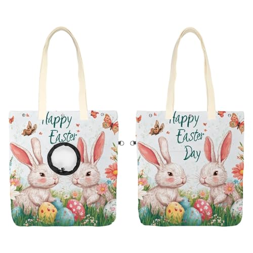 Schultertasche aus Segeltuch, weiche Seiten, für kleine Hunde und Katzen, tragbare Haustier-Handtasche mit verstellbarem Loch, waschbare Reisetasche, Frühlings-Osterhase, Schmetterling, 49,3 x 41,9 cm von etoenbrc