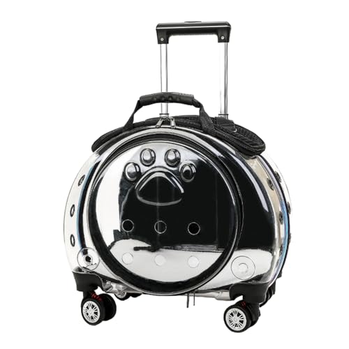 euppaury Transparent Pet Trolley Fall, Katzenträger mit stillen Rädern Teleskopgriff, Haustiertrolley -Rucksack für kleine Hunde Katze, tragbare Katzenhunde Reise -Rucksack Reise -Rucksack Schwarz von euppaury