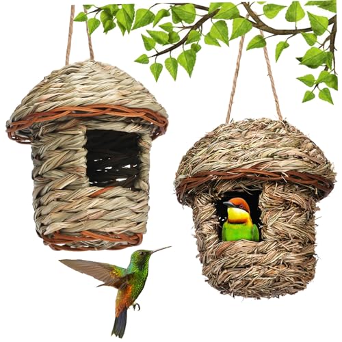 Bird Nest Hummingbird House 2pcs Hanging Hummingbird Nest natürlicher Stroh geflochten von eurNhrN