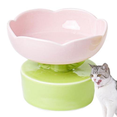 Erhöhte Katzenschüssel 14 Unzen Keramikkatze Schüssel 5.9 '' Dia..Hochgezogene Katzenschüssel süße blumförmige Katzenfutterschüssel Typ 1 Haustierbedarf von eurNhrN