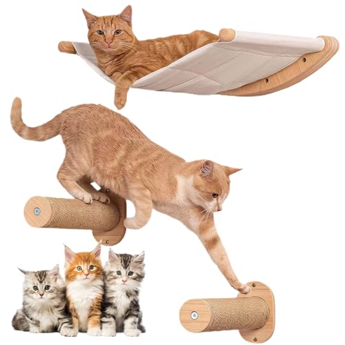 Katzenhängematte mit Katzenwandstufen 3pcs/set kratzfestes Katzenwandregale Abstand Sparetübung Ruhende Katzenkletterregale Kätzchen Vorräte von eurNhrN