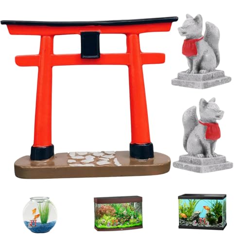 eurNhrN Japanisches Dekor, Harzsimulation Torii Gate und Fox -Statue, Mini Zen Garden Accessoires für Bonsai, Sandtisch, Garten, Aquarium, Fischtank -Haustierprodukte von eurNhrN