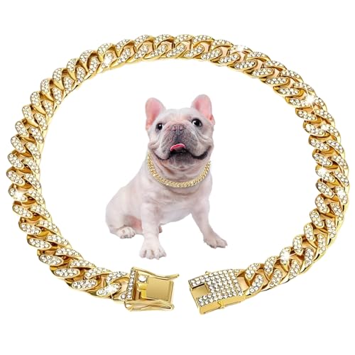 eurNhrN Kubanische Verbindung Hundekragen 17.7 '' Kubanische Verknüpfungskette für Hunde Legierung Diamant Goldkette für Hunde Bling Collar Hundeschmuck für Katzen Welpen Link Geschenke Tierwaren von eurNhrN