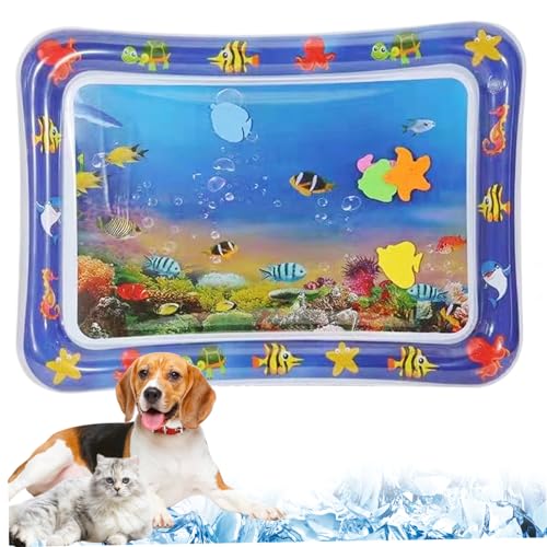 eurNhrN Wasserspiel Mat 25x19 '' aufblasbare Baby Wassermatte süßes Fischmuster Bauchzeit Wasserspiel Matte Sensorisches Spielzeug für Säuglinge und Kleinkinder Haustierkühlmatte Haustierwaren von eurNhrN