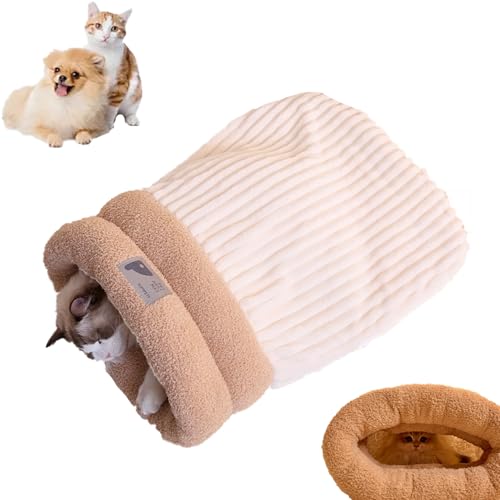 Luniun Cozy Cat Bed Sleeping Bag,Cat Sleeping Bag for Indoor Cats,Winter Cat Sleeping Bag,Cozy Sleeping Bag for Cats,Cozy Tunnel Sleeping Bag for Cats,Soft Plush Large Cat Sack (Beige,L) von evtbtju