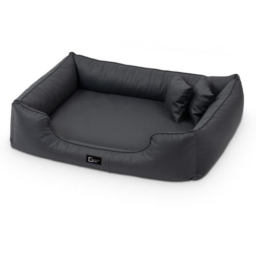 exclusive BED Orthopädisches Hundebett Max Grosse Mittelgroße Kleine Hunde - Hundekissen Hundesofa aus Kunstleder - Memory Foam Langlebig Abriebfest Reißfest (L+|90x70cm, Grau) von exclusive BED