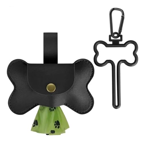 Hundekot-Abholbeutelspender Mit Leine-Clip, Haustierkotbeutelspender for Hundekot, Haustier-Außenkotbeutel, Lederhalter (Color : Black) von eyob