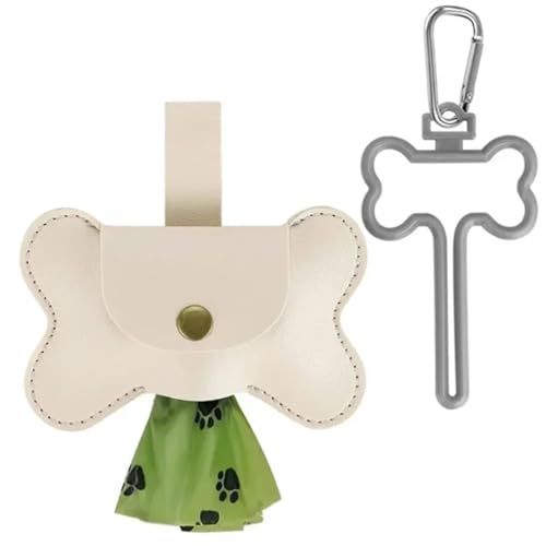 Hundekot-Abholbeutelspender Mit Leine-Clip, Haustierkotbeutelspender for Hundekot, Haustier-Außenkotbeutel, Lederhalter (Color : White) von eyob