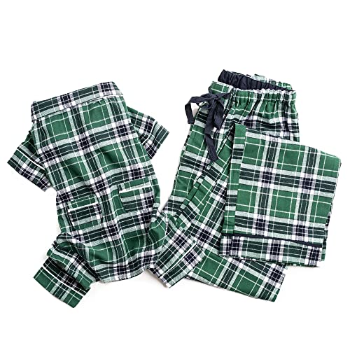 Fabdog Hunde-Pyjama aus Flanell – bunte Designs – Ganzjahreskleidung für Welpen, große Hunde – Größen von 20.3 cm bis 91.4 cm – Flanell passender menschlicher Pyjama – weich, Grünes Plaid, 56 cm von fabdog