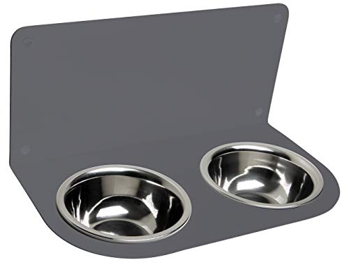 schmeck.bar Futterstation Futterbar erhöhter Futterspender kleine mittlere große schreckhafte Hunde mit Näpfen stabil hochwertig Wand (GRAU MATT, A: 400 x 187 x 227 mm - Napf 2X S) von faciloo