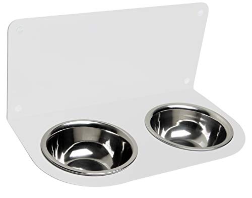 schmeck.bar Futterstation Futterbar erhöhter Futterspender kleine mittlere große schreckhafte Hunde mit Näpfen stabil hochwertig Wand (Weiss MATT, B: 480 x 212 x 262 mm - Napf 2X M) von faciloo