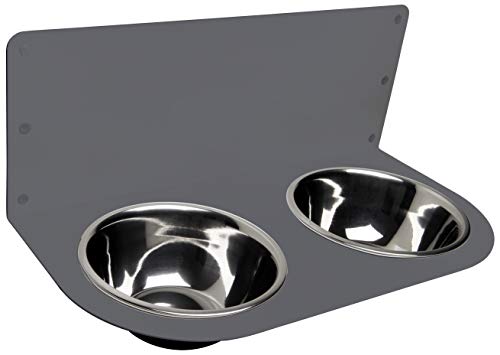 schmeck.bar Futterstation Futterbar erhöhter Futterspender kleine mittlere große schreckhafte Hunde mit Näpfen stabil hochwertig Wand (GRAU MATT, C: 600 x 228 x 306 mm - Napf 2X L) von faciloo