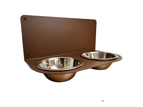 schmeck.bar Futterstation Futterbar erhöhter Futterspender kleine mittlere große schreckhafte Hunde mit Näpfen stabil hochwertig Wand (braun mit schwarzen Sprenkeln, 400 x 187 x227mm - Napf 2X S) von faciloo