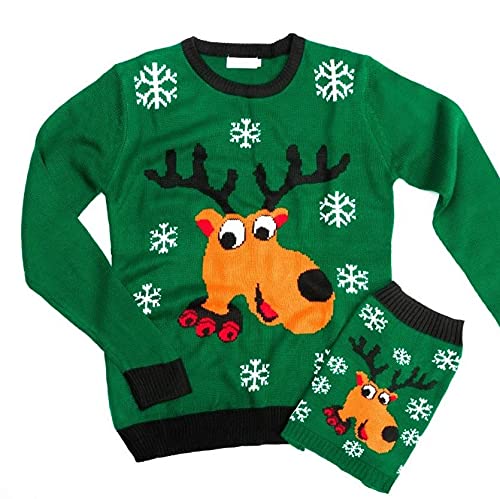 famjamjams Passende Haustier- und Besitzer-Pullover – 100 % Acryl Haustier Eltern Hund hässlicher Weihnachtspullover – Rad Rentier, menschliches Unisex XL (passt wie Damen XL/Herren M) – Hundepullover separat in den Warenkorb legen von famjamjams