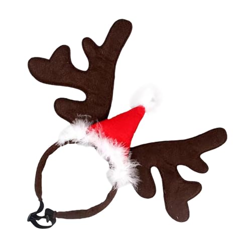 Dog Reindeer Antler Headband, Dog Antler Headband with Santa Hat, Reindeer Elk Antler Headpiece, Multi-Purpose Headwear Accessories for Theme Parties, Holiday Parties, Christmas Parties von fanelod