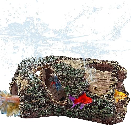 fanelod Hohler Baumstamm Aquarium-Dekoration, Kunstharz-Ornament mit künstlichem Treibholz – Holzhöhlenhaus für Aquarien, Garnelen, Krabben, Schildkröten von fanelod