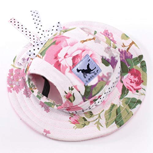 Hunde Hut für Welpen Kostüm Zubehör Prinzessin Sunbonnet für Katzen Kleine Hunde Stirnband Sonnenhut Kopfbedeckung Einstellbare Hundecap mit Ohr-Löcher Mütze Mesh (L, Blumen) von feiling