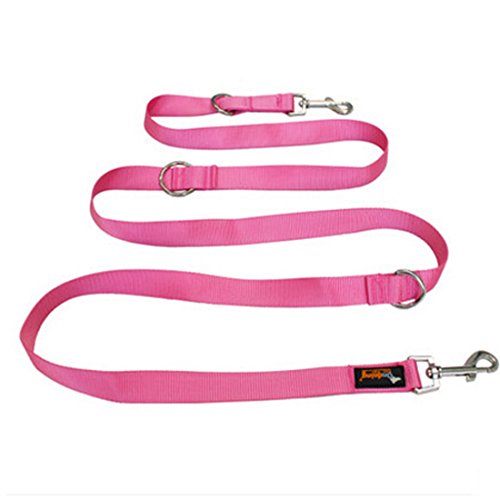 Ondoing Mehrzweck Doppelleine Hundeleine für Zwei Hunde Nylon Band Verstellbare Trainingsleine Retriever Führleine Schauleine 2M Gesamtlänge Agilityleine für Kleine Mittlere und Grosse Hunde (rosa) von feiling