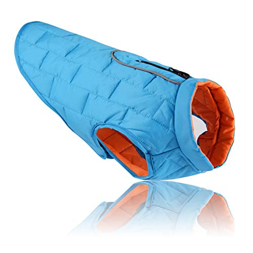 Outdoor Winterjacke für Kleine Mittlere und Große Hunde Steppjacke Wasserdicht Jacke Gepolsterte Weste Reflektierende Bequeme Verstellbare Gilet Daunen Hundemantel (XXL, BLAU + ORANGE) von feiling