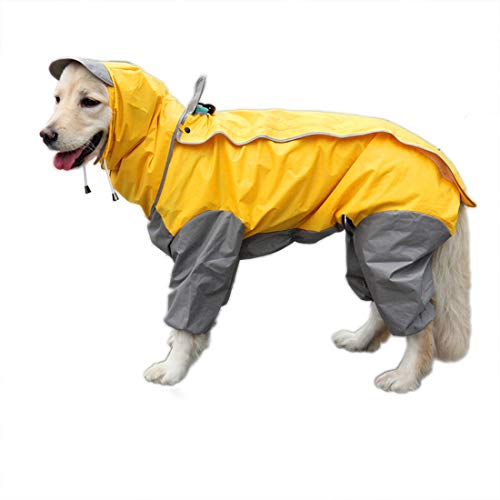 Patchwork Regenmantel für Hund Hunderegenmantel wasserdichte 4-Beine Regensjacke Haustier Raincoat Dog mit Abnehmbar Kapuze für Kleine Mittelgroße und Grosse Hunde (14#, gelb) von feiling