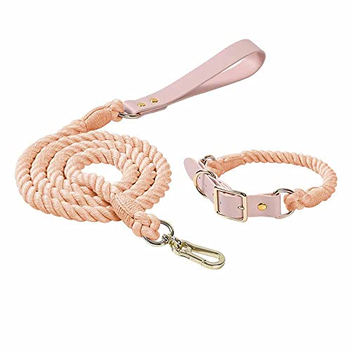 feiling 1.5M Hundeleine Weichem Geflochten Bunt Hundeführleine mit Hundehalsband Set für Mittelgroße und Große Hunde Tierleine Schauleine Haustier Retrieverleine (pink Set, L) von feiling