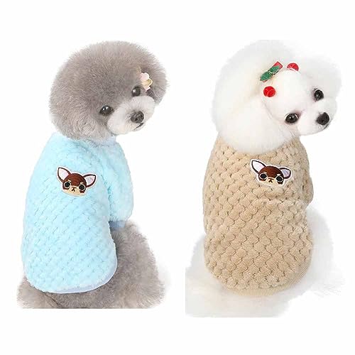 feiling 2er Pack Hunde-Pullover Bequeme Flanell Pulli Hundekostüm Herbst Winter Hundeweste Haustier Mantel für Kleine Hunde, Welpen, Katzen (XL, blau+khaki) von feiling