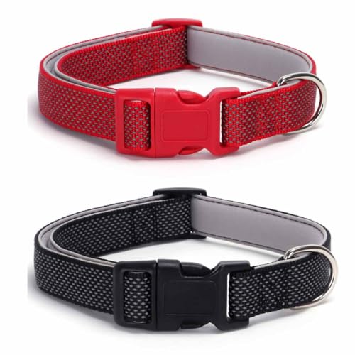 feiling 2er Pack Hundehalsband Reflektierend Klickverschluss Einstellbare Hundehalsung Weich Hundeband für Kleine Mittelgroße und Große Hunde (rot+schwarz, M) von feiling