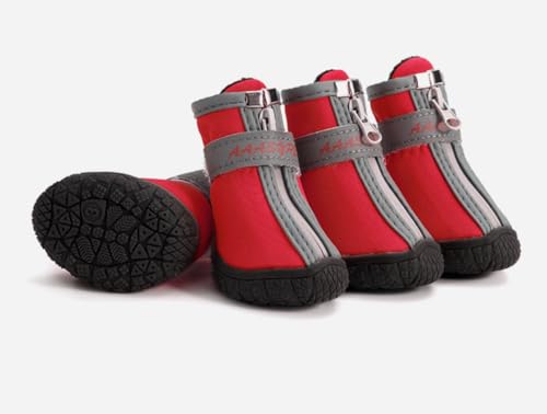 feiling 4-er Pack Hundeschuhe Reflektierende Stiefel Anti-Rutsch mit Reißverschluss Pfotenschutz für Kleine Hunde und Welpen (rot, 1#) von feiling