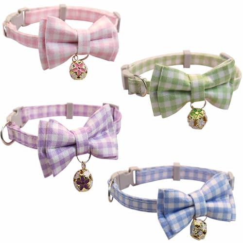 feiling 4er Pack Katzenhalsband mit Glöckchen Blumen Design Verstellbares Hundehalsband Haustier Welpen Halsband Klickverschluss Halskette 19-31cm (Pack a) von feiling